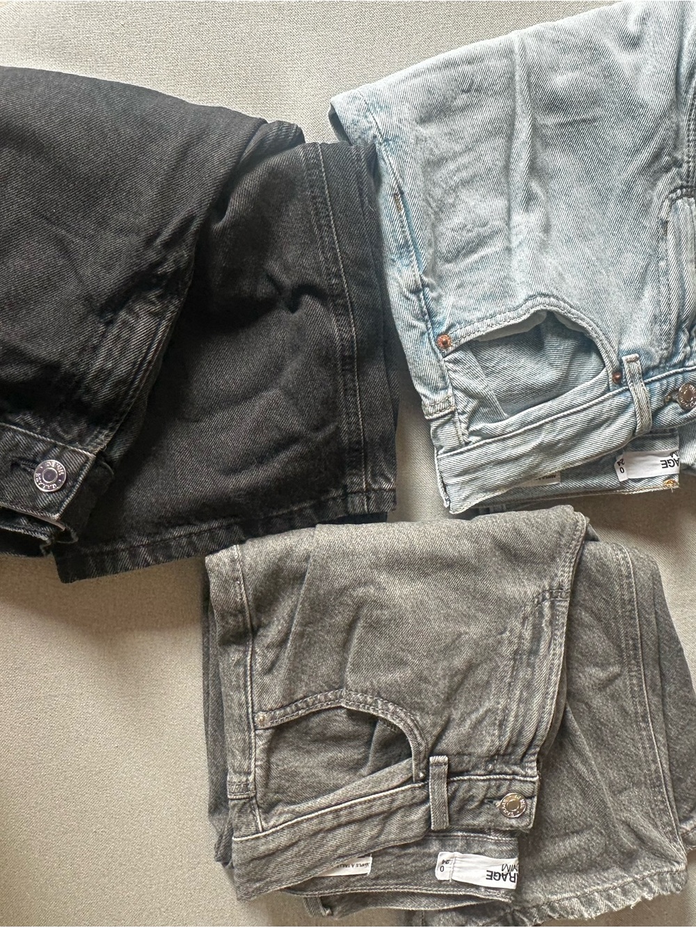 GARAGE Straight Leg Low Rise Baggy Jeans — Black, Light Blue & Gray